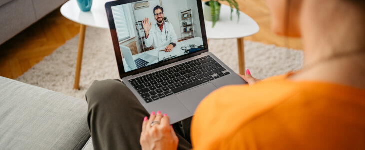 Vet on a meeting on a computer with a female client